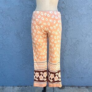 Vintage 70s Pants groovy floral flower hippie pop art flare capris Size small